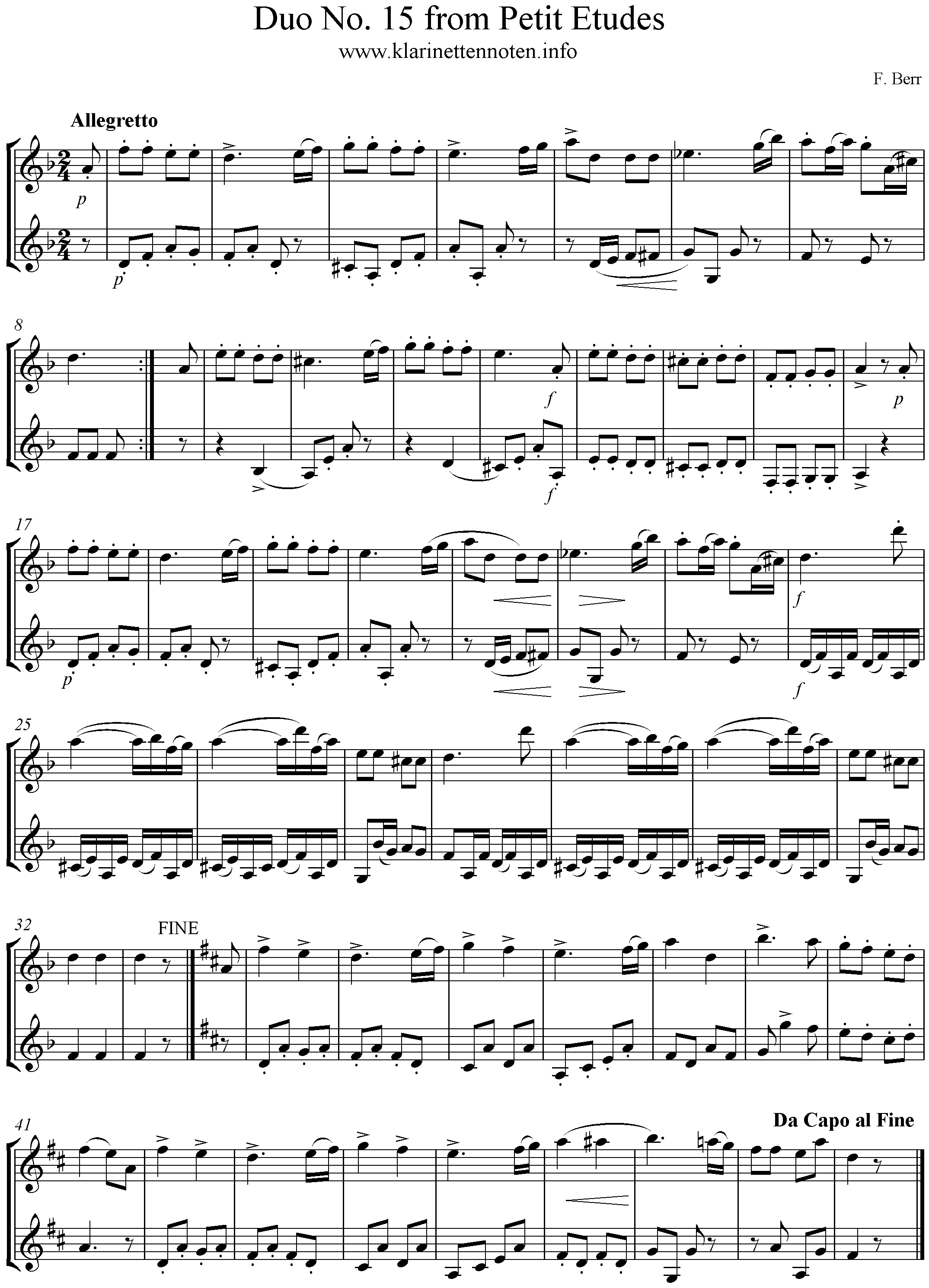 F. Berr Etudes pour Clarinette, Duo No15